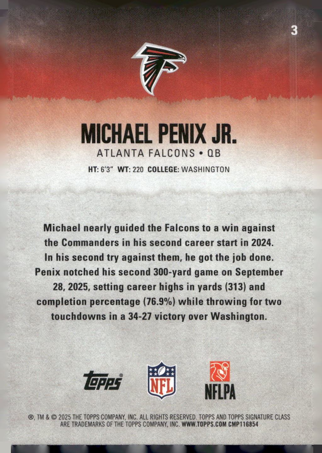 2025 Topps Signature Class #3 Michael Penix Jr.