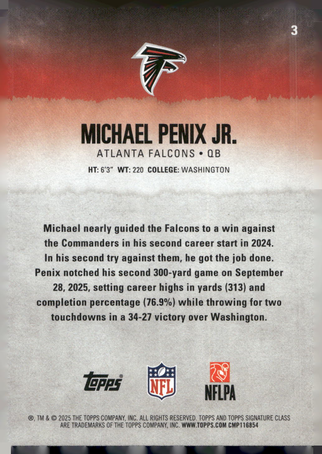 2025 Topps Signature Class #3 Michael Penix Jr.
