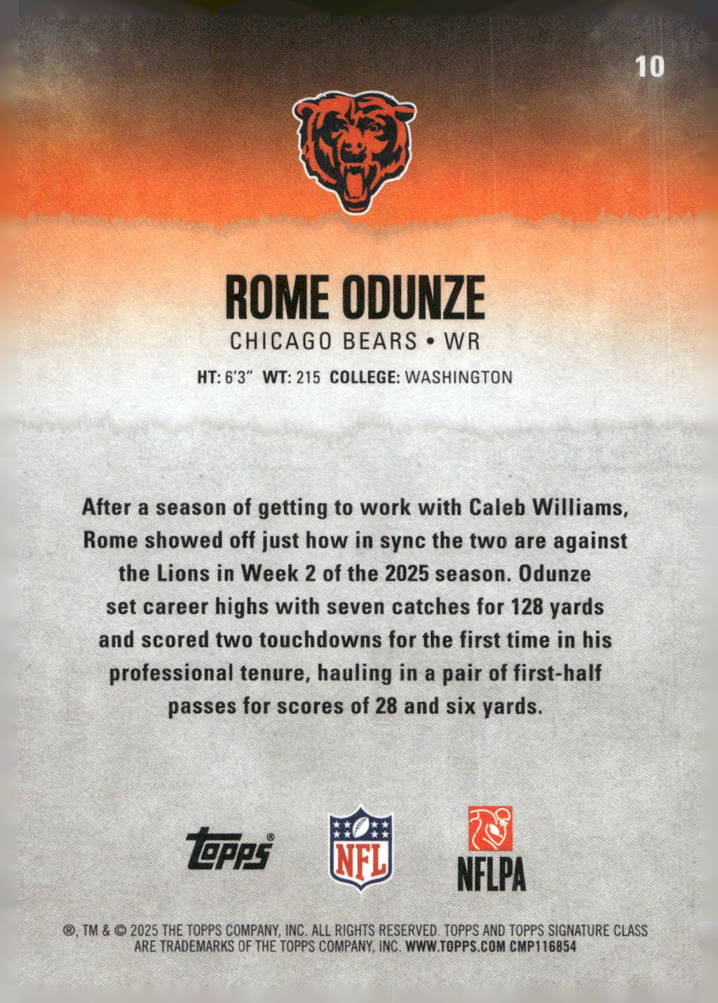 2025 Topps Signature Class #10 Rome Odunze