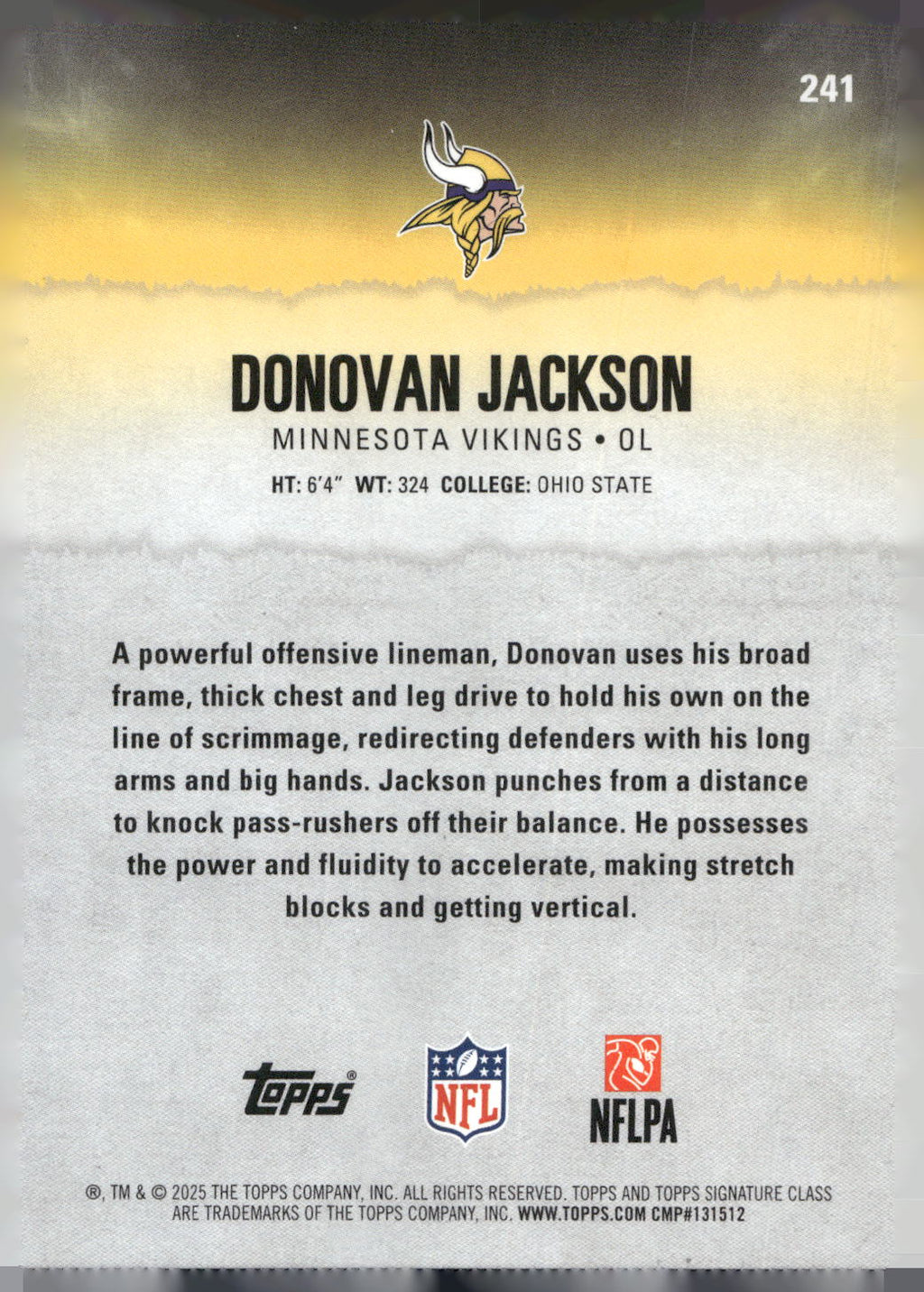 2025 Topps Signature Class #241 Donovan Jackson