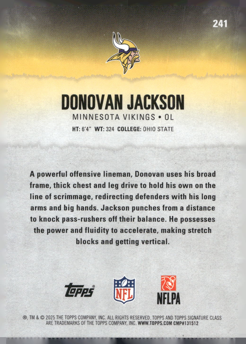 2025 Topps Signature Class #241 Donovan Jackson