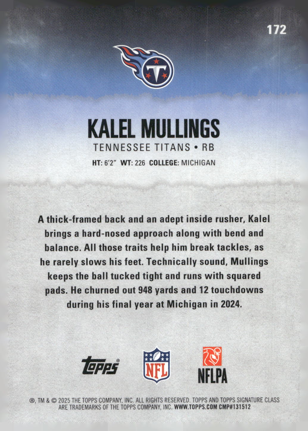 2025 Topps Signature Class #172 Kalel Mullings