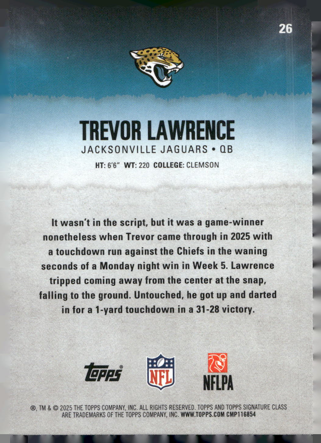 2025 Topps Signature Class #26 Trevor Lawrence