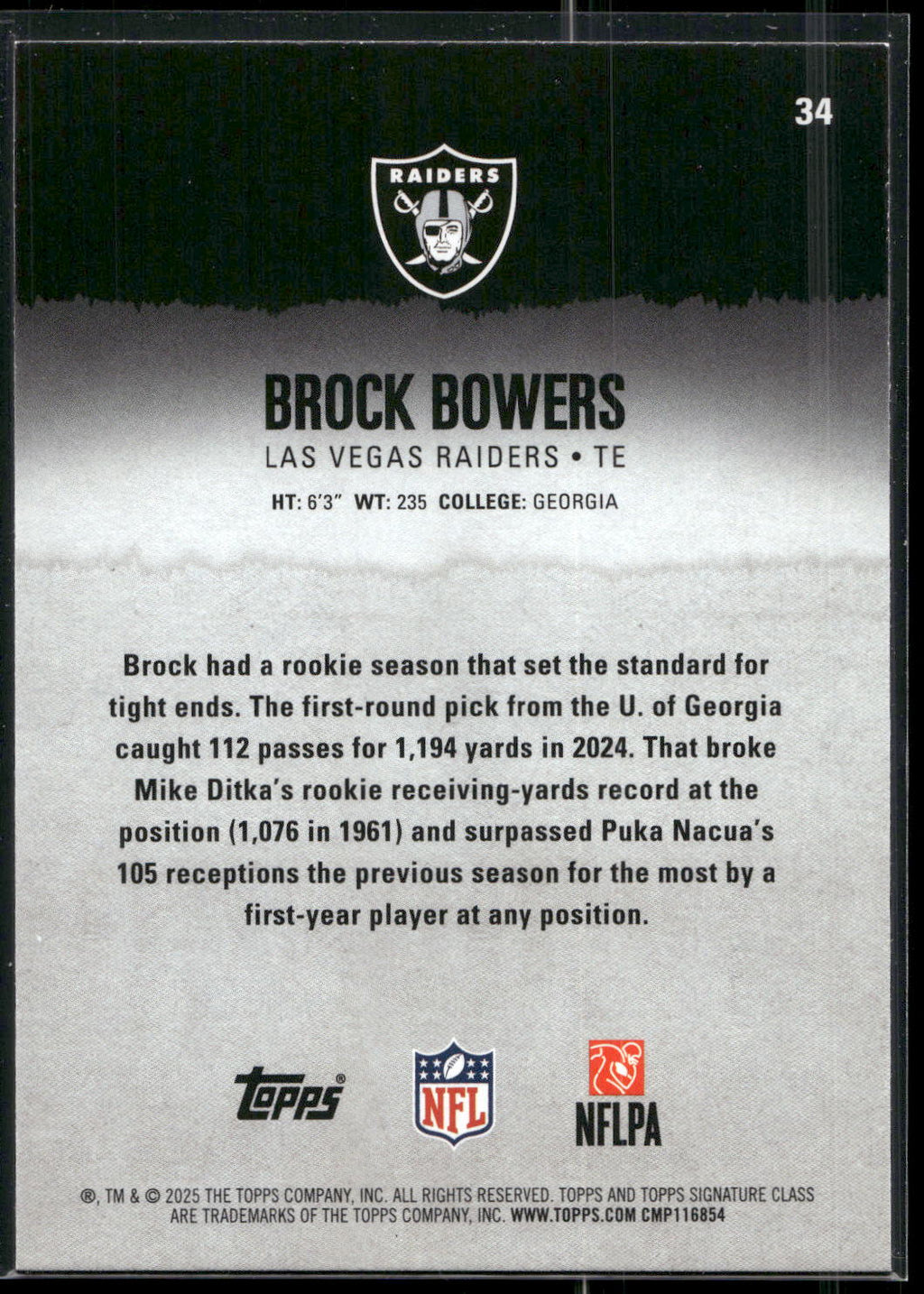 2025 Topps Signature Class #34 Brock Bowers