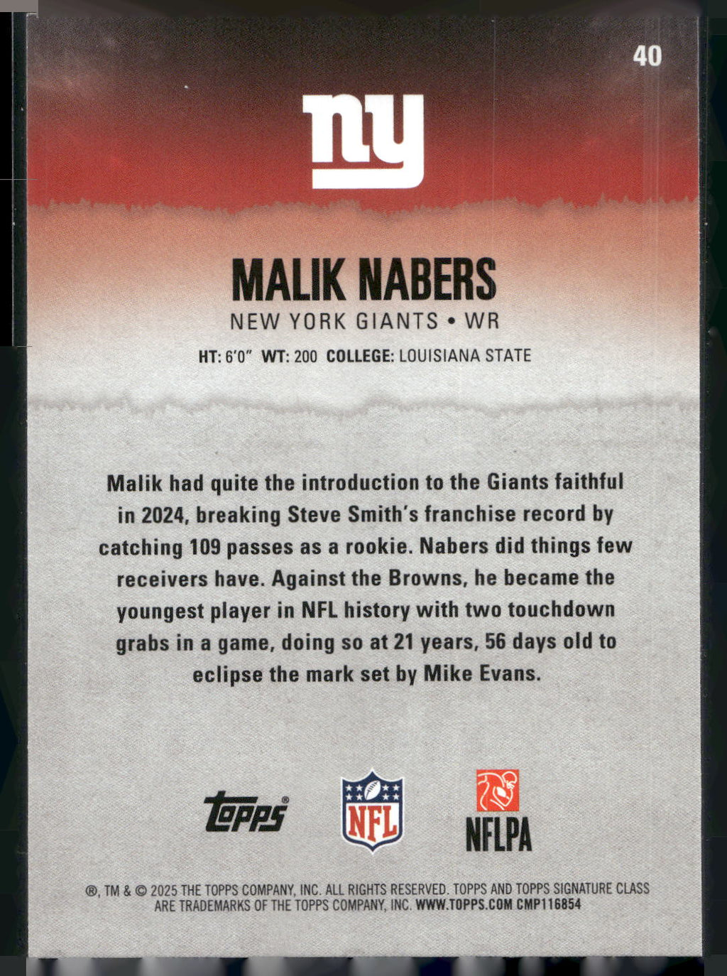 2025 Topps Signature Class #40 Malik Nabers