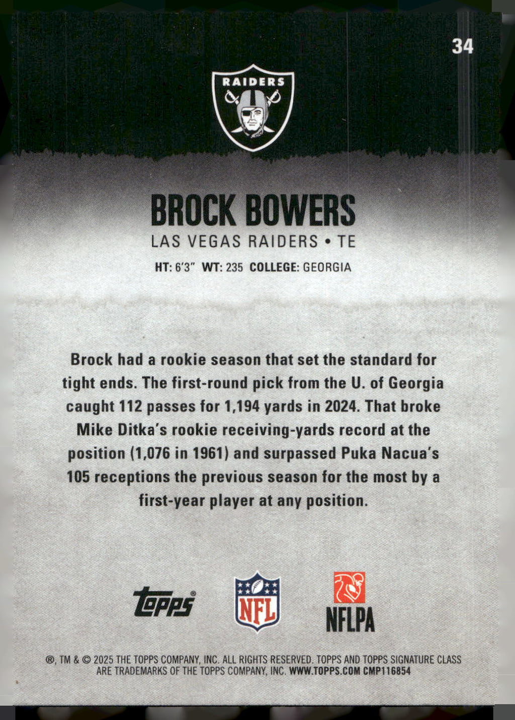 2025 Topps Signature Class #34 Brock Bowers