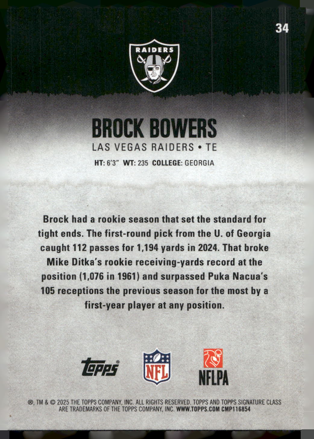 2025 Topps Signature Class #34 Brock Bowers
