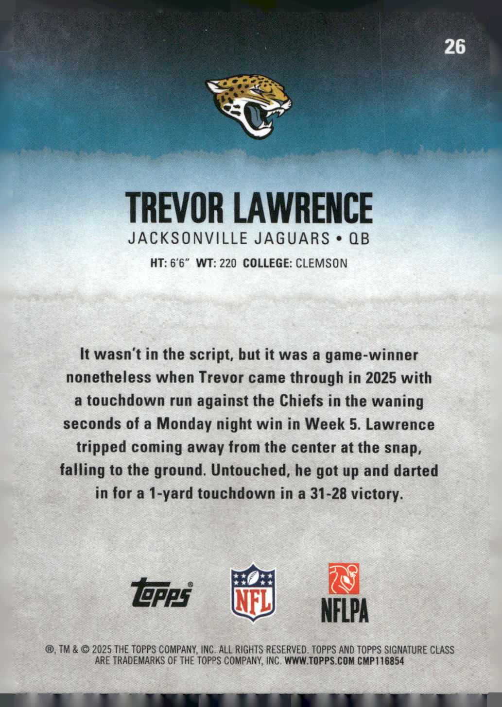 2025 Topps Signature Class #26 Trevor Lawrence