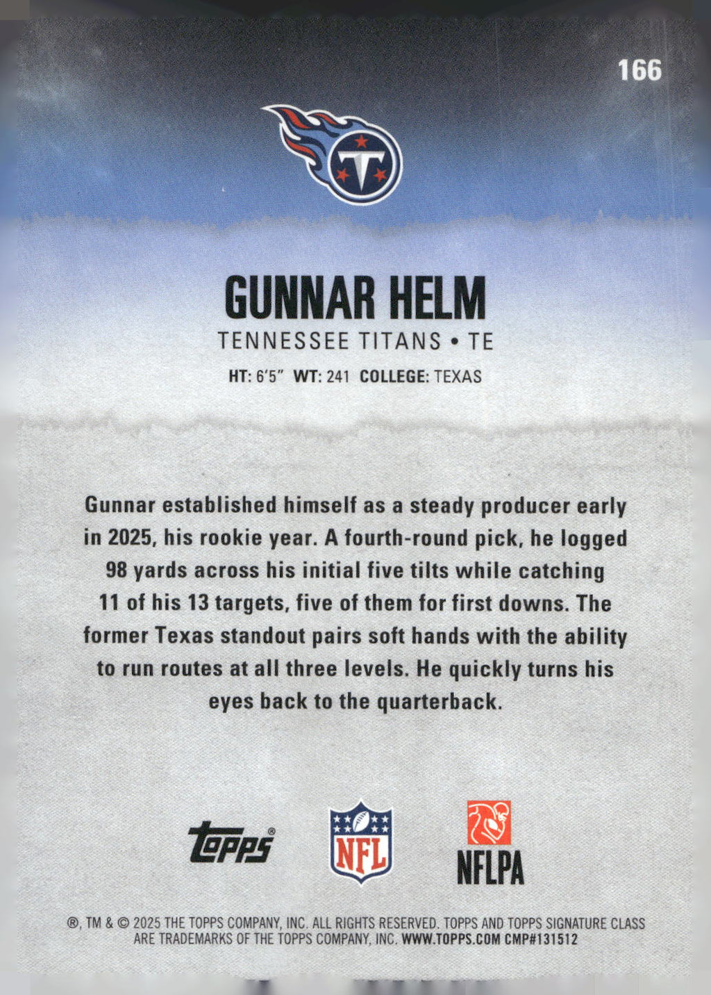 2025 Topps Signature Class #166 Gunnar Helm