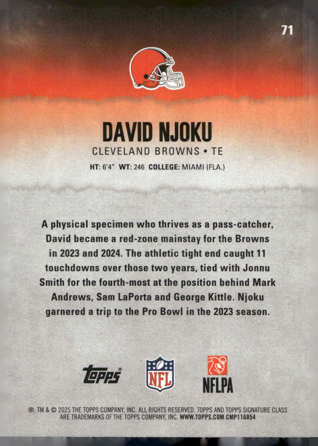 2025 Topps Signature Class #71 David Njoku