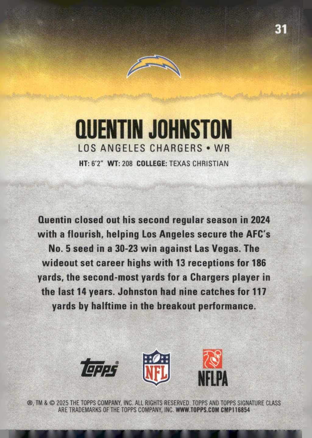 2025 Topps Signature Class #31 Quentin Johnston