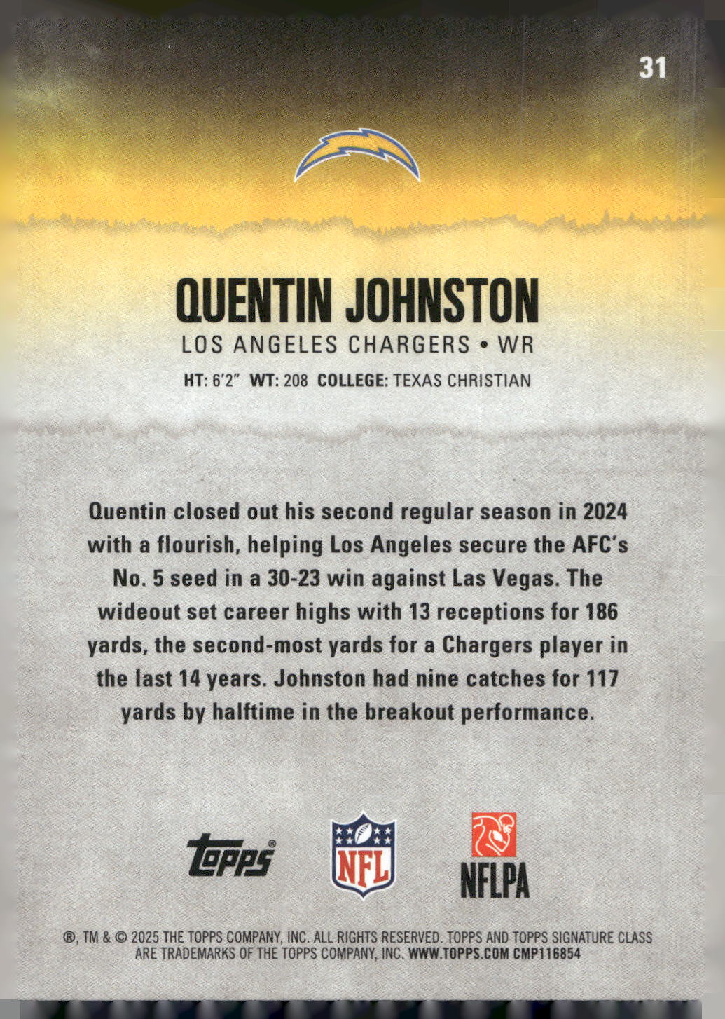 2025 Topps Signature Class #31 Quentin Johnston