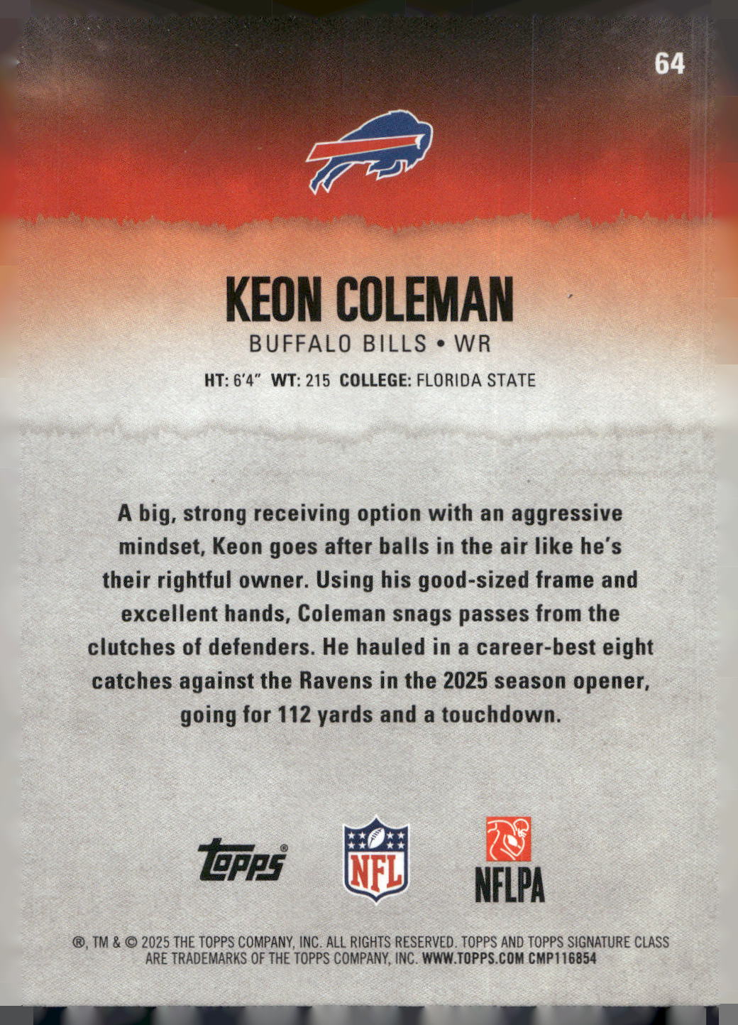 2025 Topps Signature Class #64 Keon Coleman
