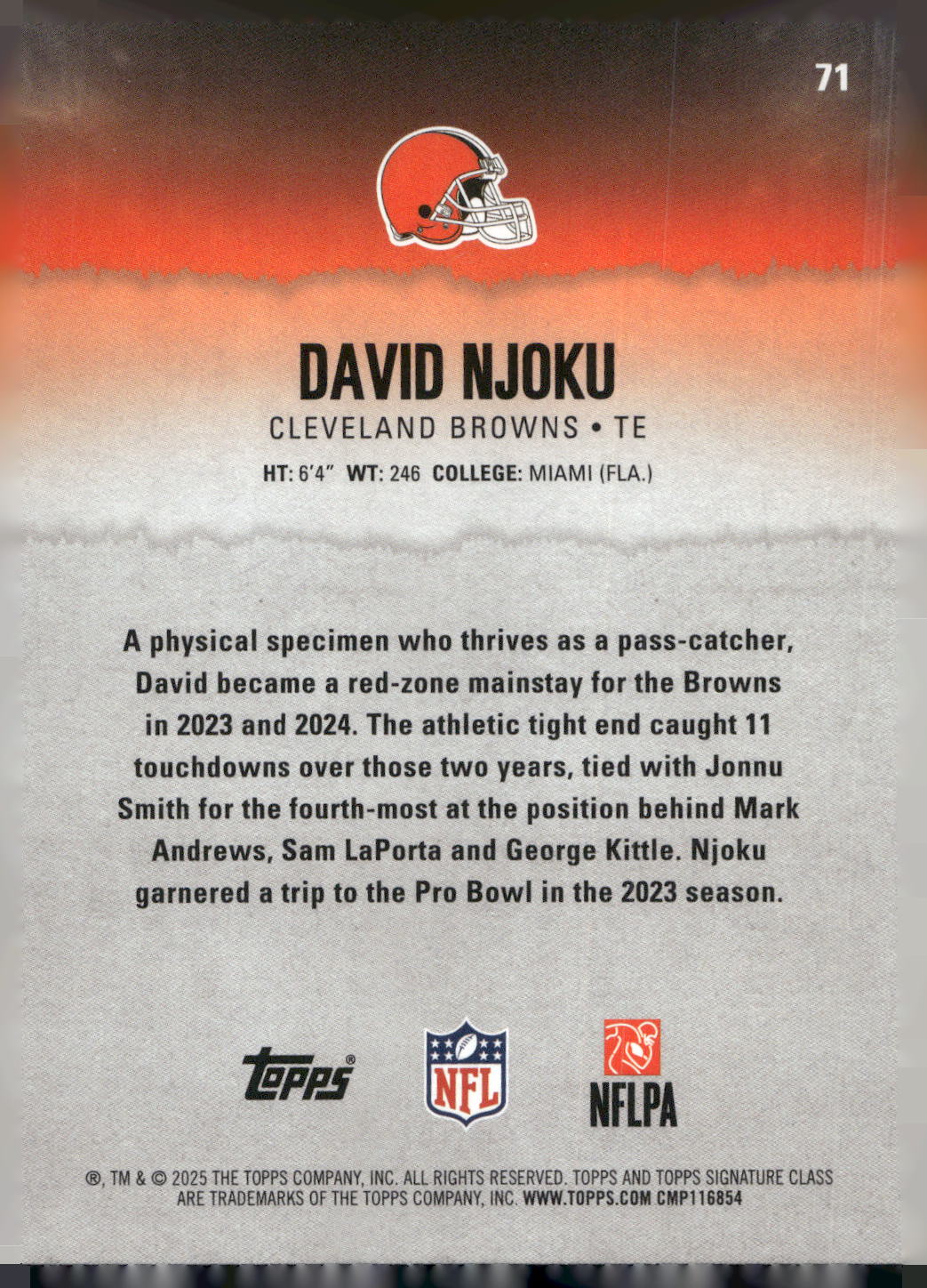 2025 Topps Signature Class #71 David Njoku