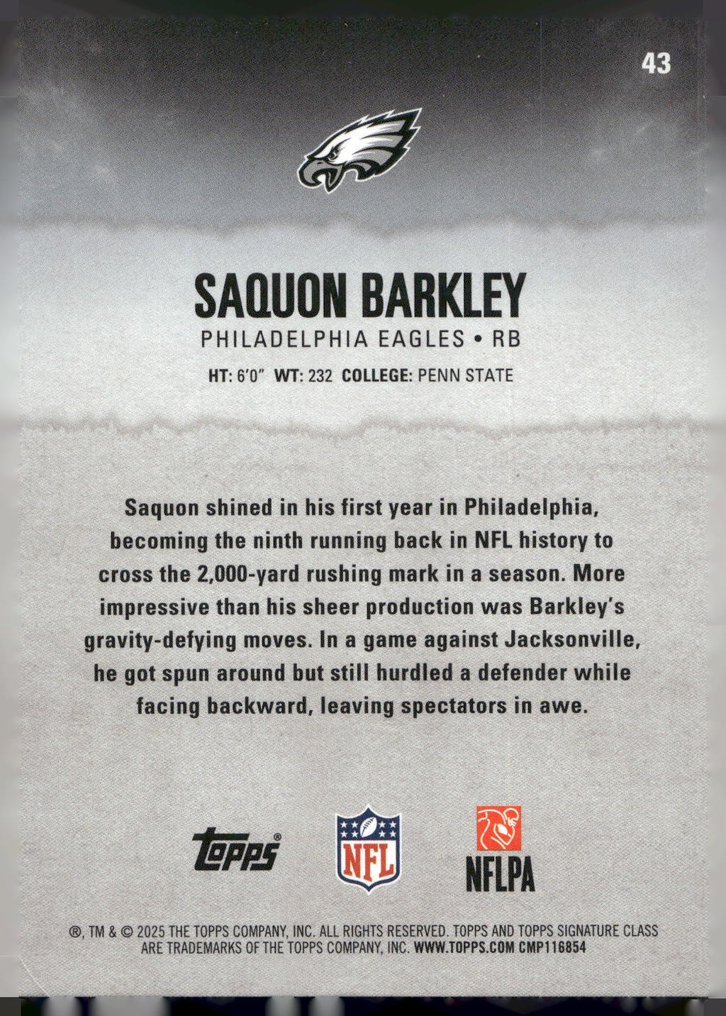 2025 Topps Signature Class #43 Saquon Barkley