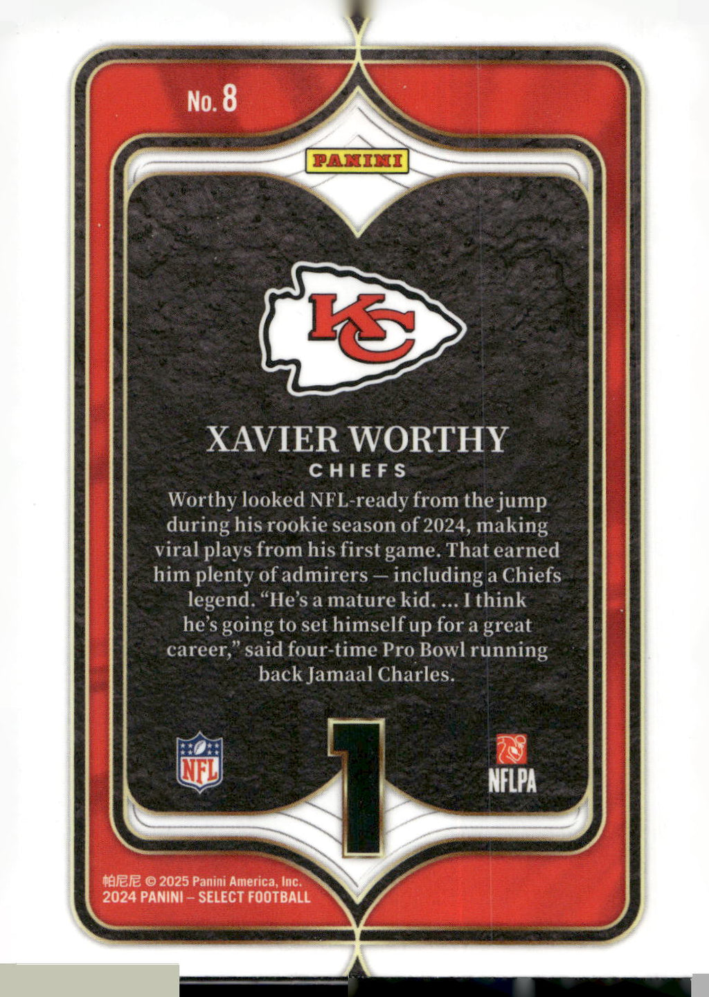 2024 Panini Select #8 Xavier Worthy Select Numbers