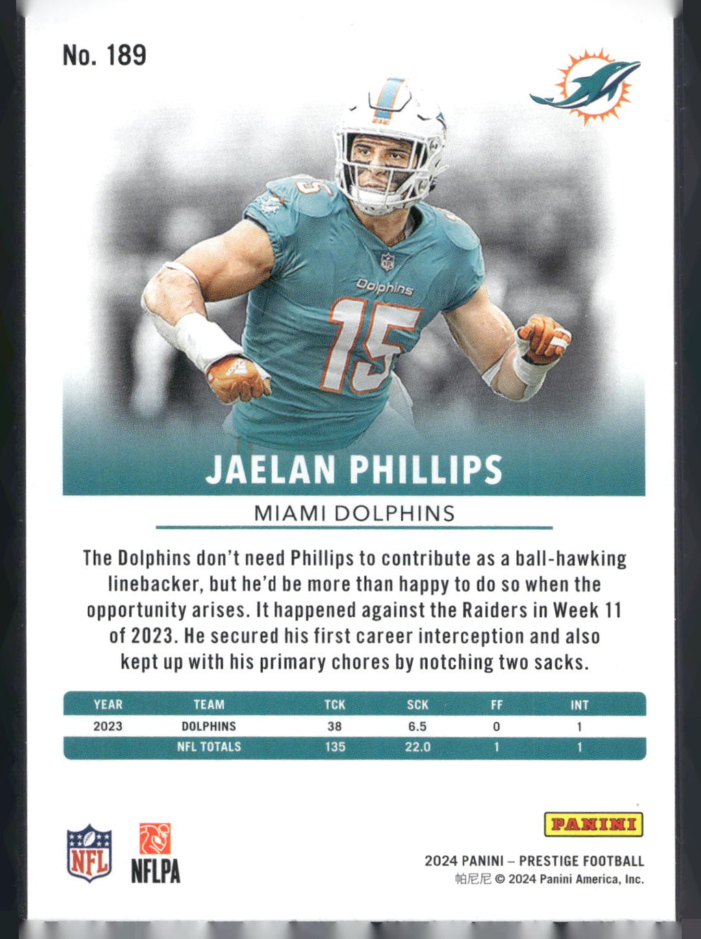 2024 Panini Prestige #189 Jaelan Phillips