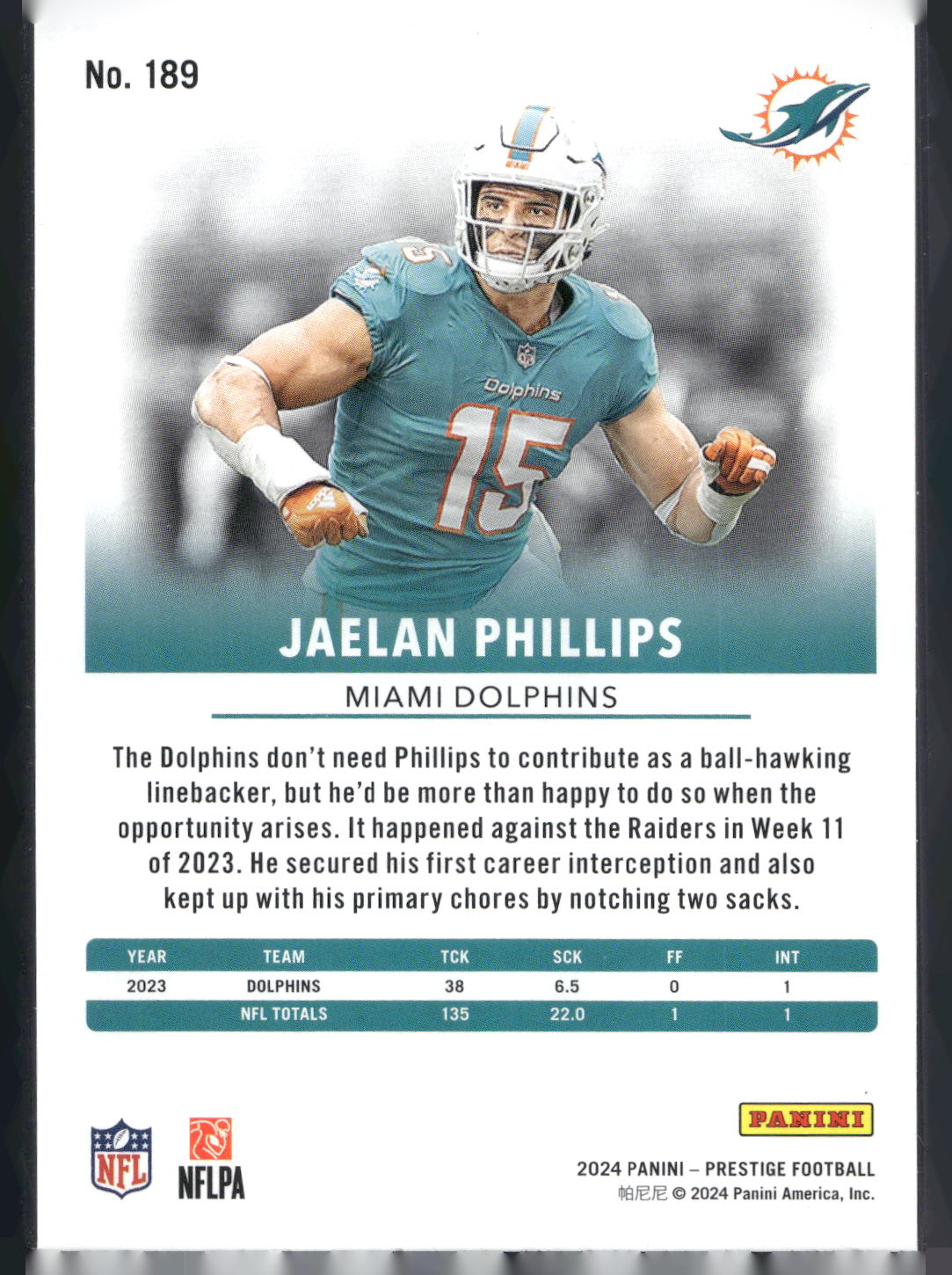 2024 Panini Prestige #189 Jaelan Phillips