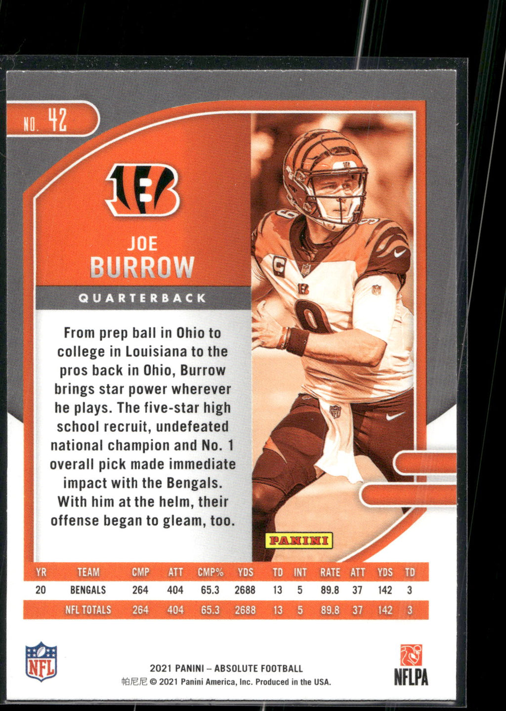 2021 Panini Absolute #42 Joe Burrow Purple