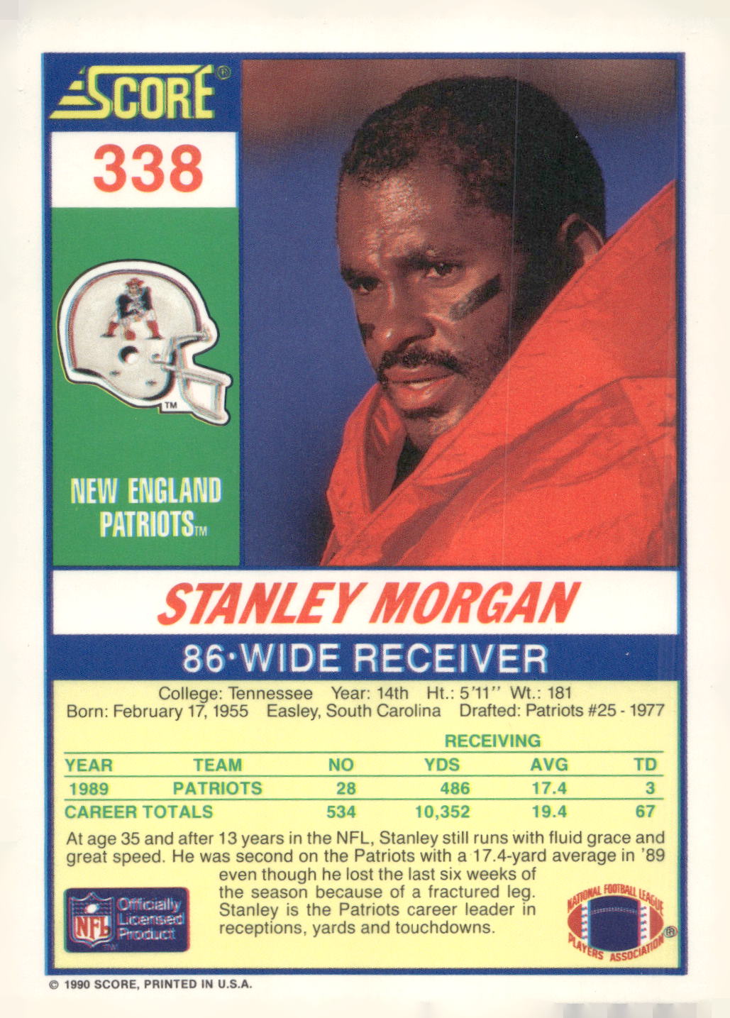 1990 Score #338 Stanley Morgan