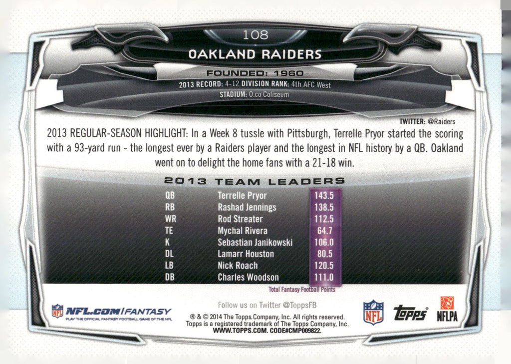 2014 Topps #108 Oakland Raiders