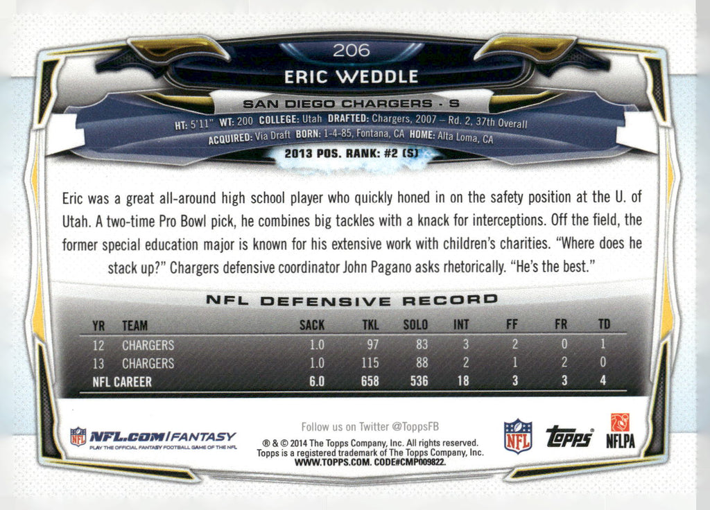2014 Topps #206 Eric Weddle