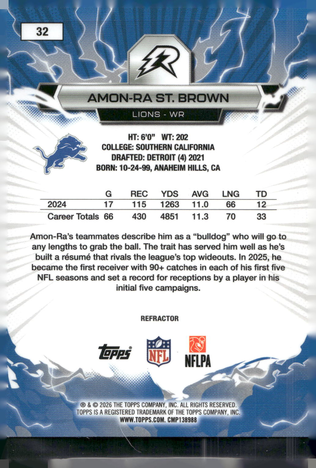2025 Topps Resurgence #32 Amon-Ra St. Brown Refractor