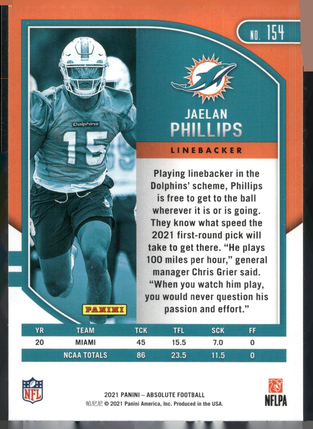 2021 Panini Absolute #154 Jaelan Phillips Retail