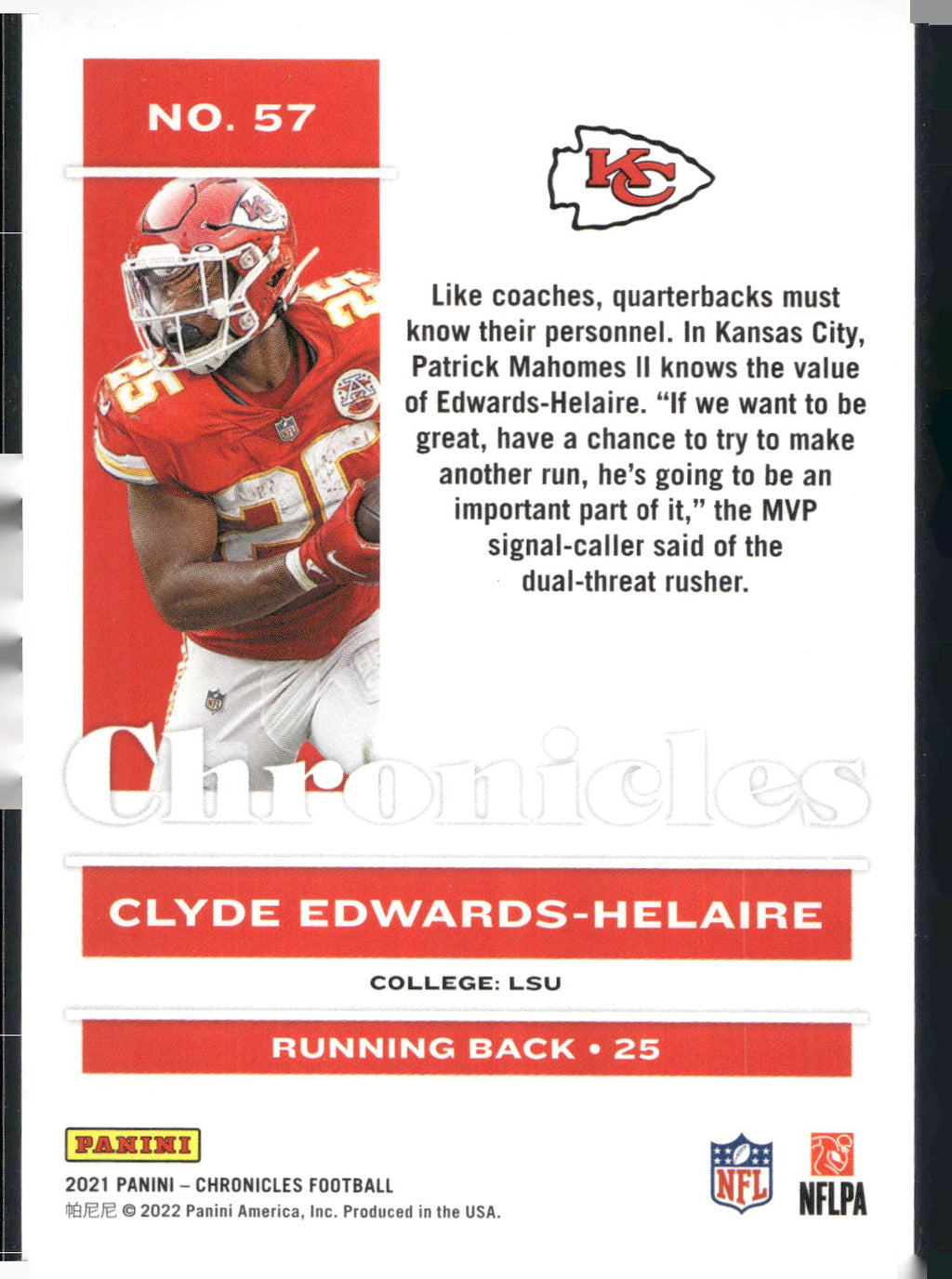 2021 Panini Chronicles #57 Clyde Edwards-Helaire