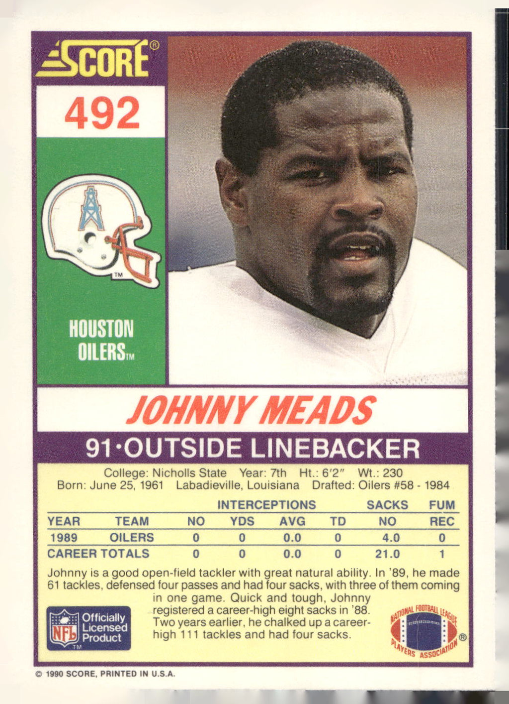 1990 Score #492 Johnny Meads