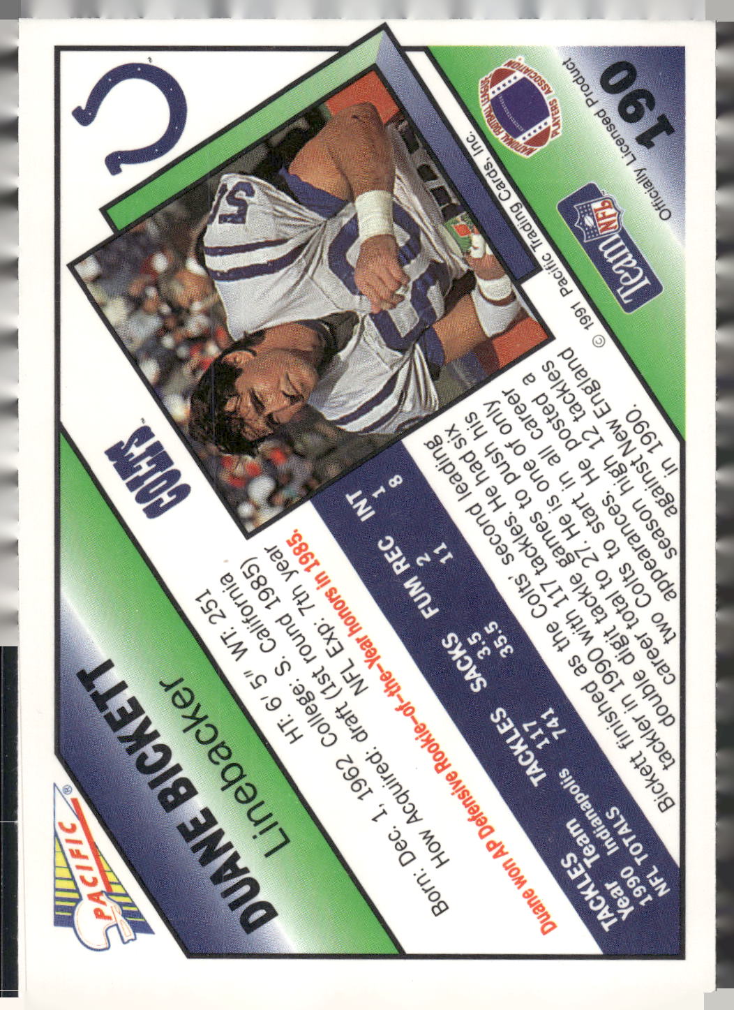 1991 Pacific #190 Duane Bickett