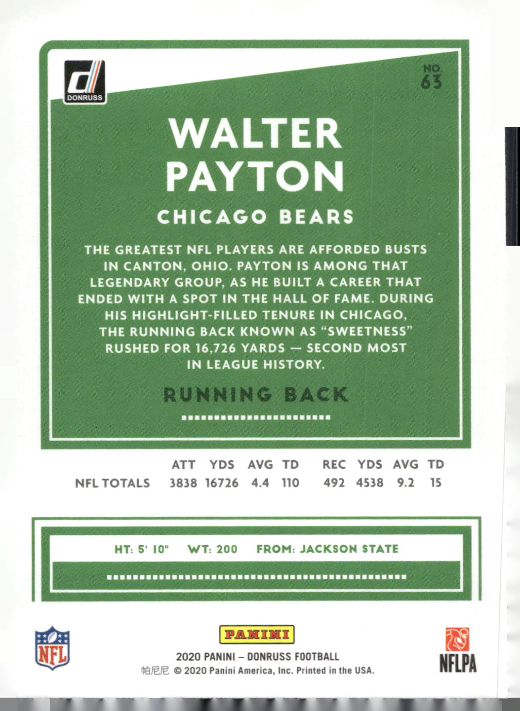 2020 Donruss #63 Walter Payton
