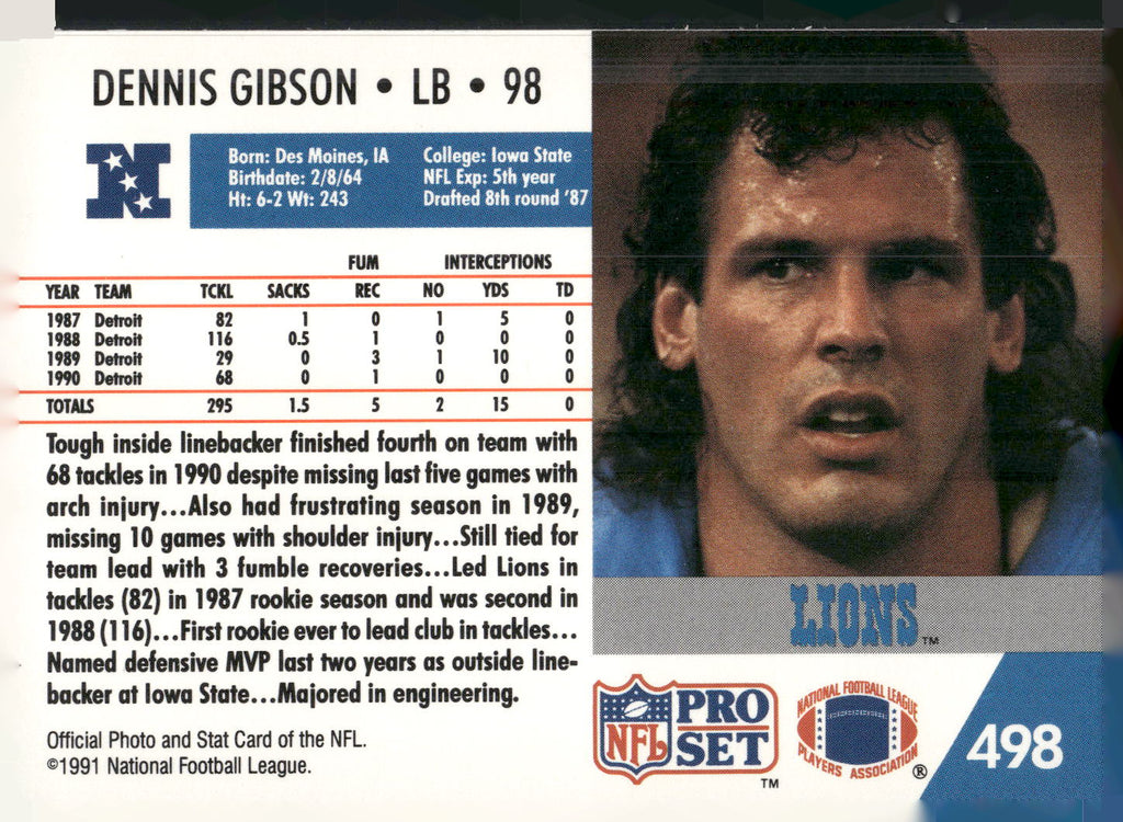 1991 Pro Set #498 Dennis Gibson