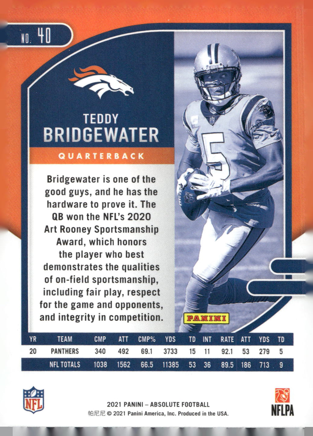 2021 Panini Absolute #40 Teddy Bridgewater Retail