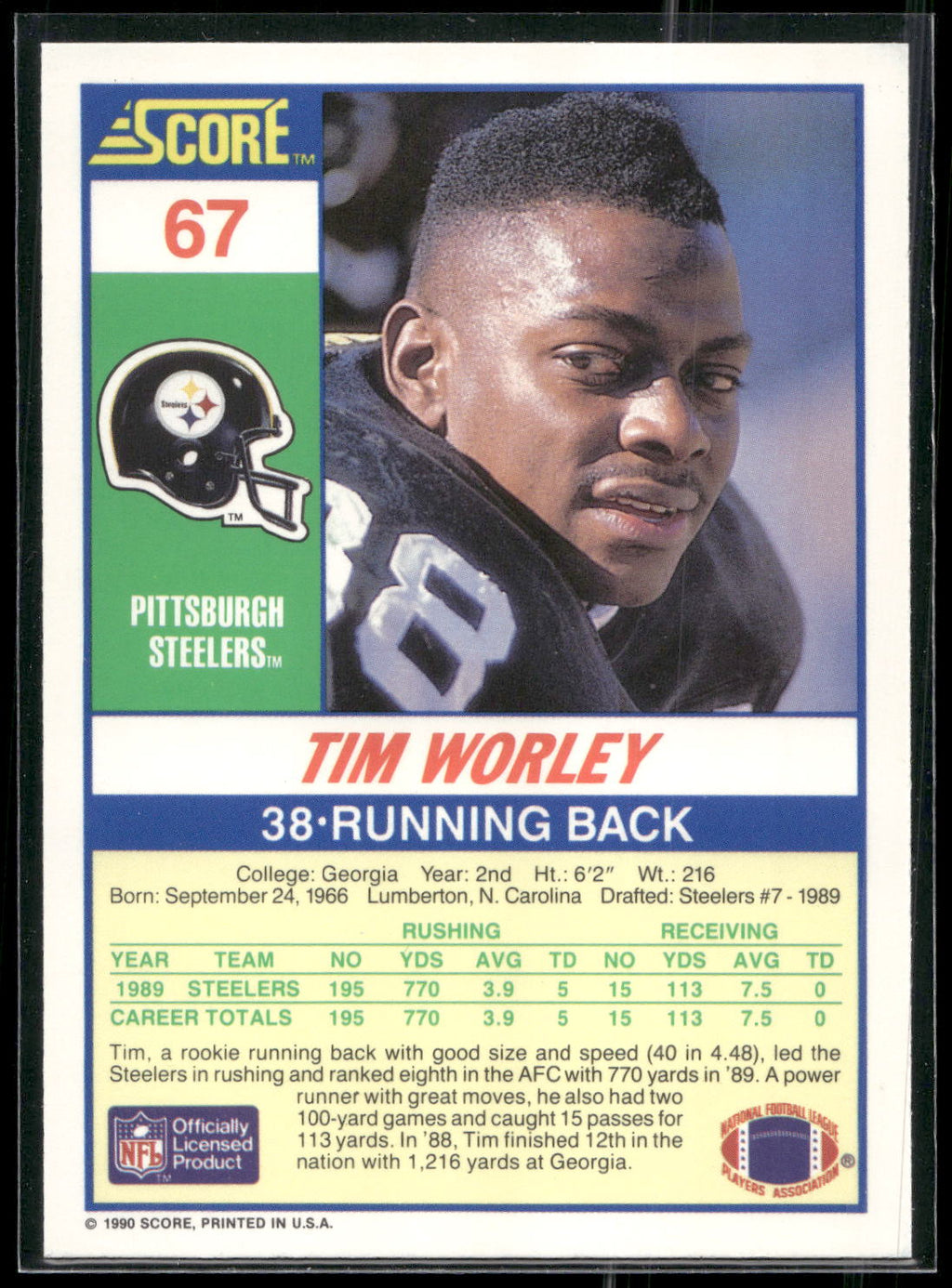 1990 Score #67 Tim Worley