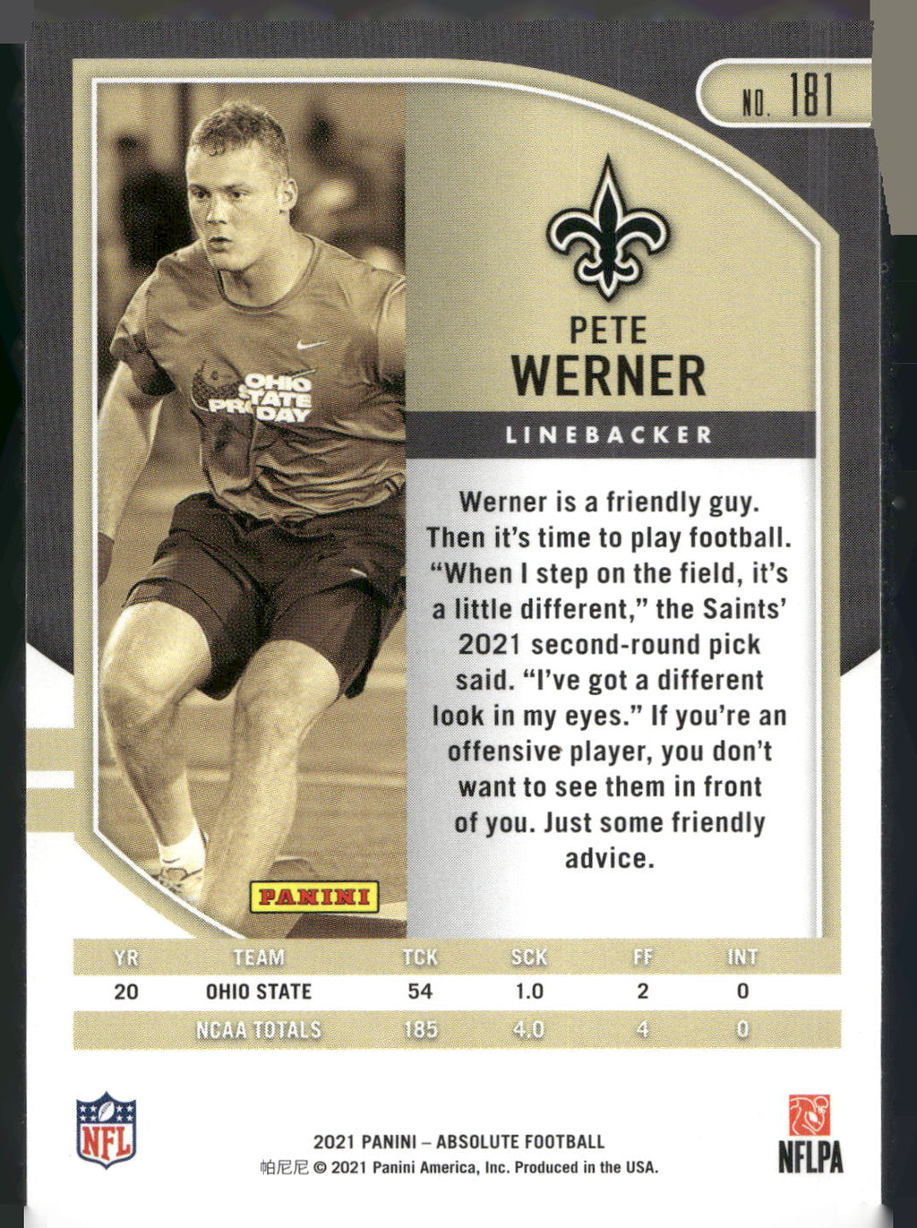 2021 Panini Absolute #181 Pete Werner Retail