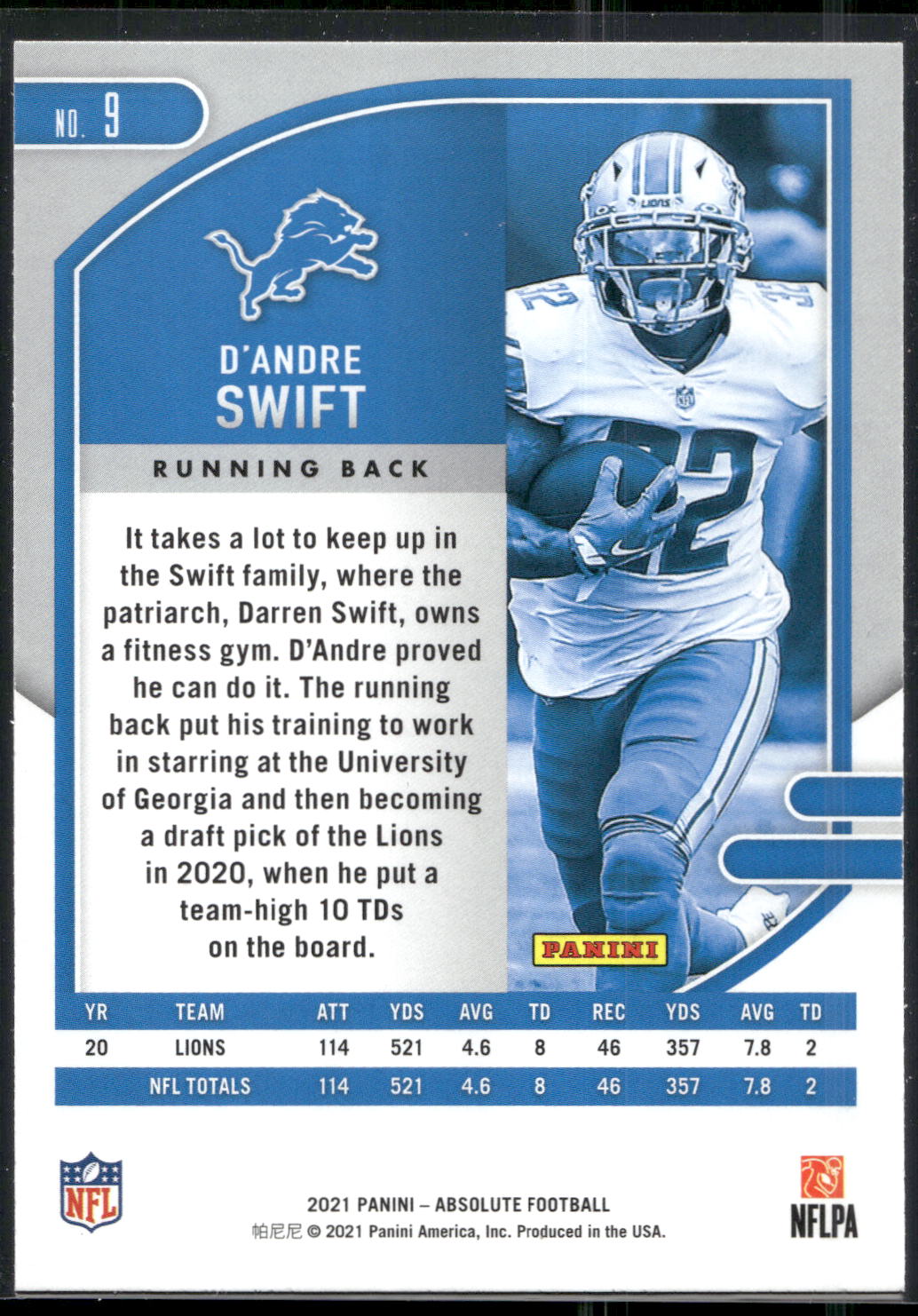 2021 Panini Absolute #9 D'Andre Swift