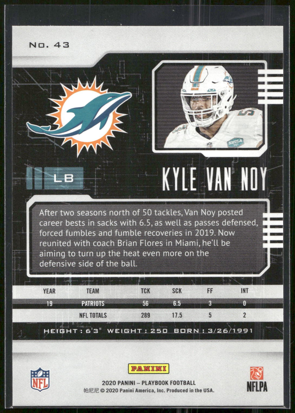 2020 Panini Playbook #43 Kyle Van Noy