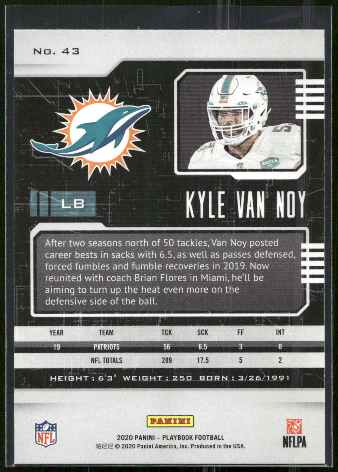 2020 Panini Playbook #43 Kyle Van Noy