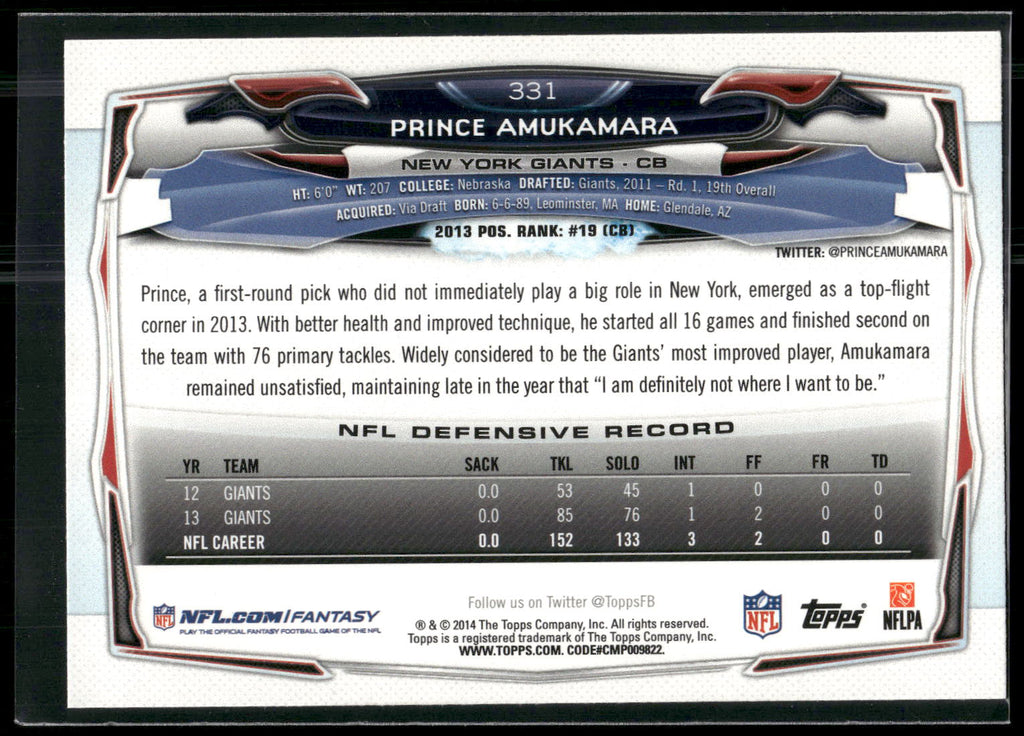 2014 Topps #331 Prince Amukamara
