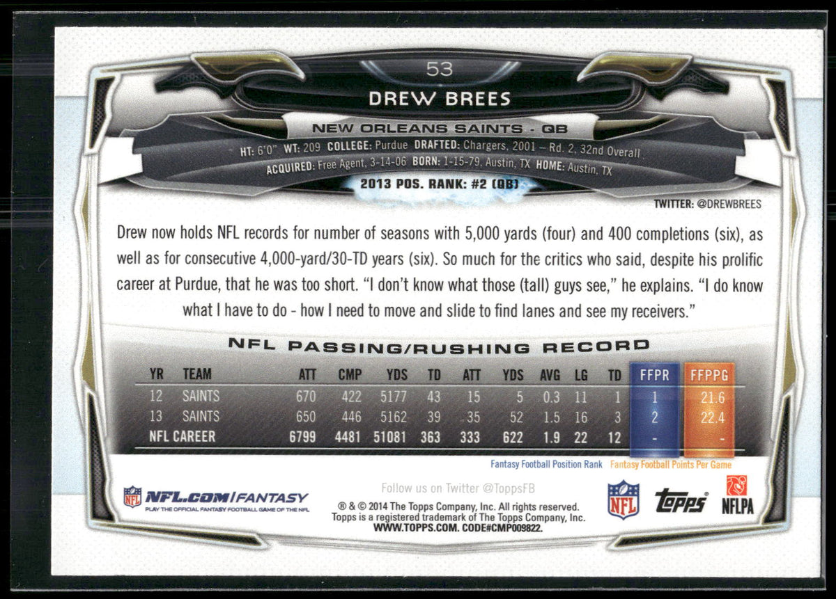 2014 Topps #53 Drew Brees