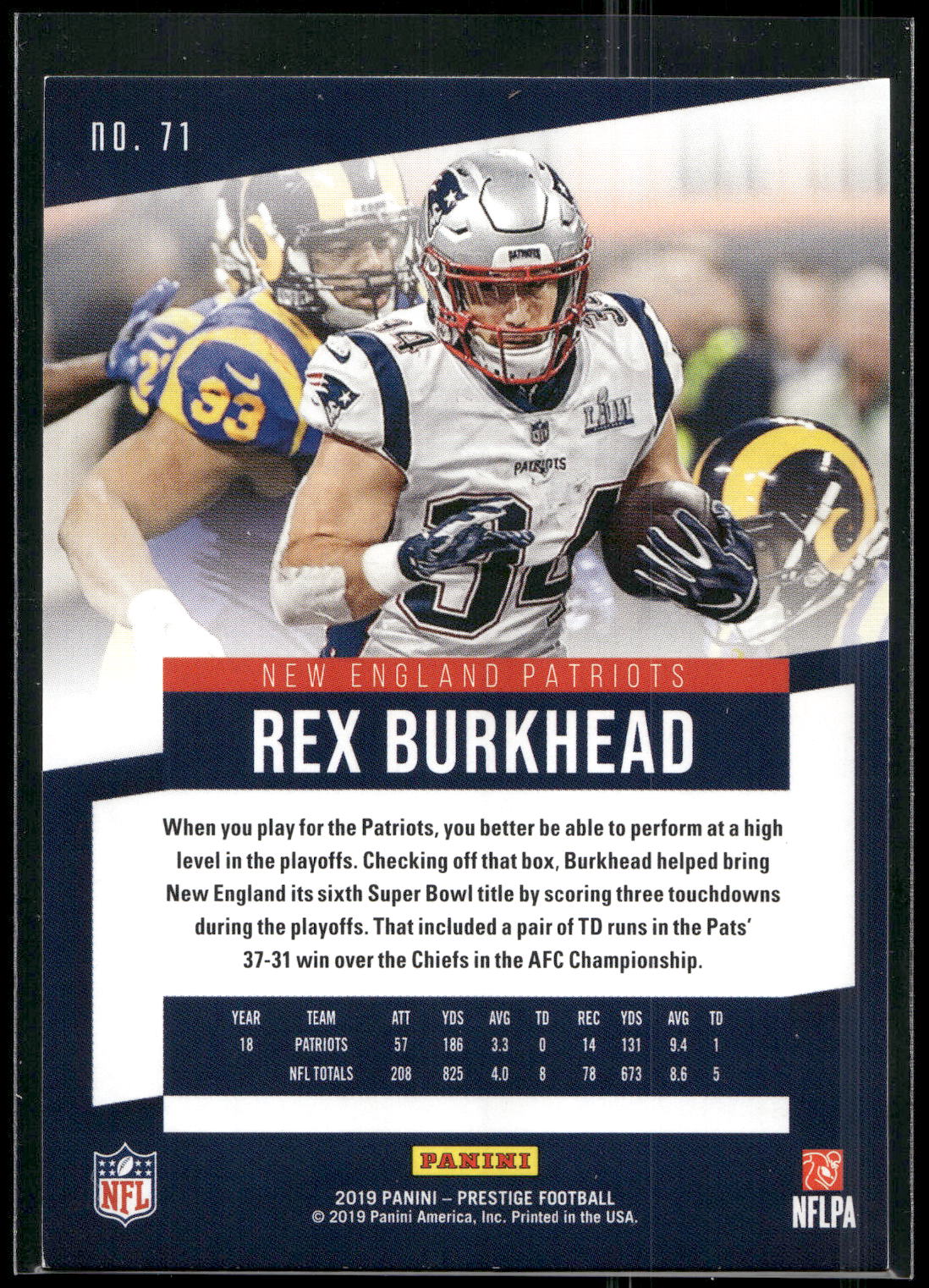 2019 Panini Prestige #71 Rex Burkhead