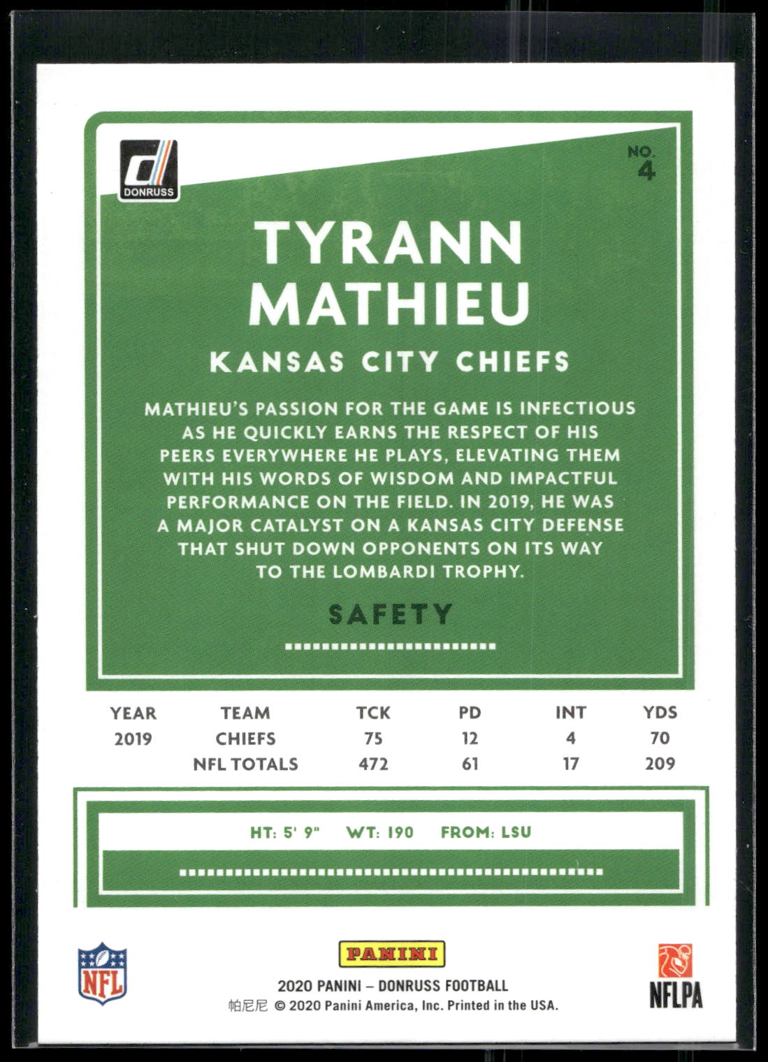 2020 Donruss #4 Tyrann Mathieu