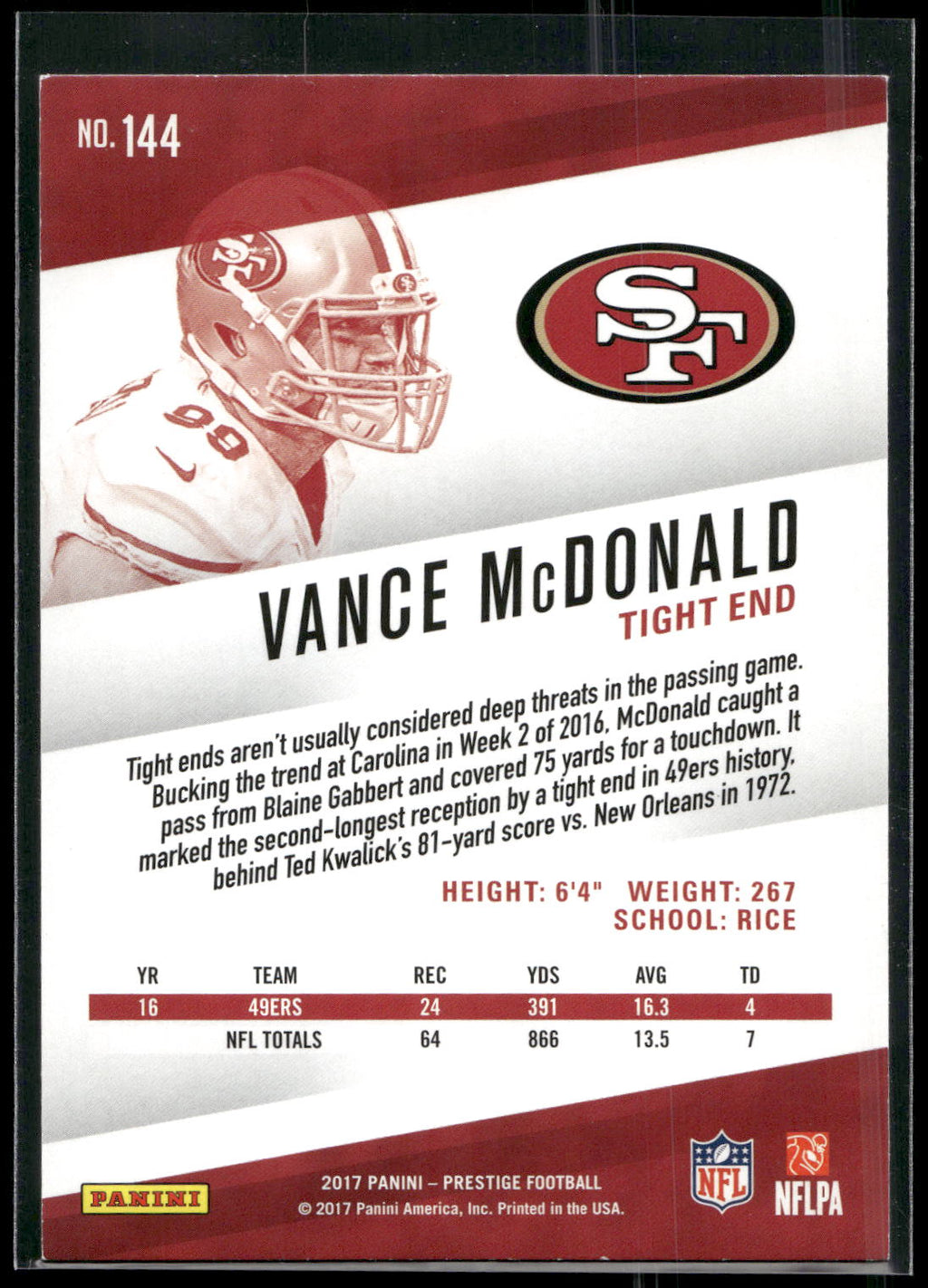 2017 Panini Prestige #144 Vance McDonald