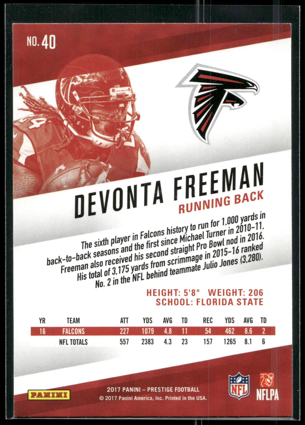 2017 Panini Prestige #40 Devonta Freeman