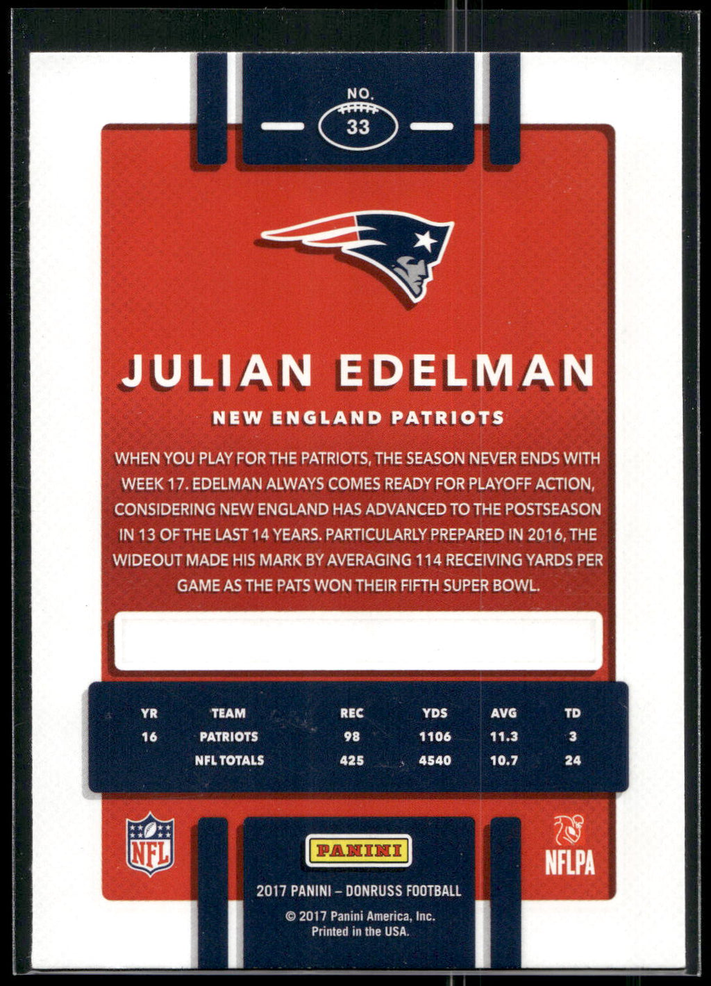 2017 Donruss #33 Julian Edelman