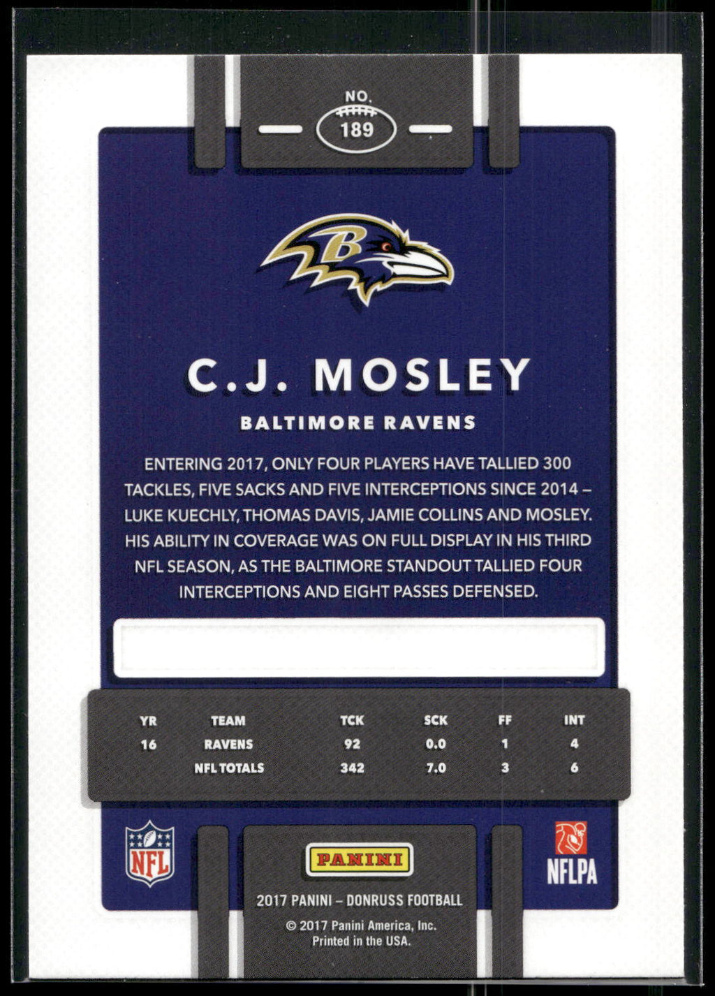 2017 Donruss #189 C.J. Mosley