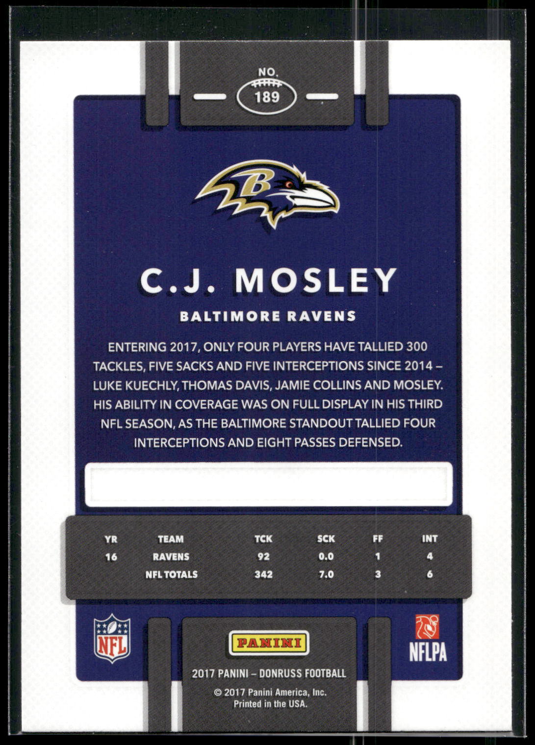 2017 Donruss #189 C.J. Mosley
