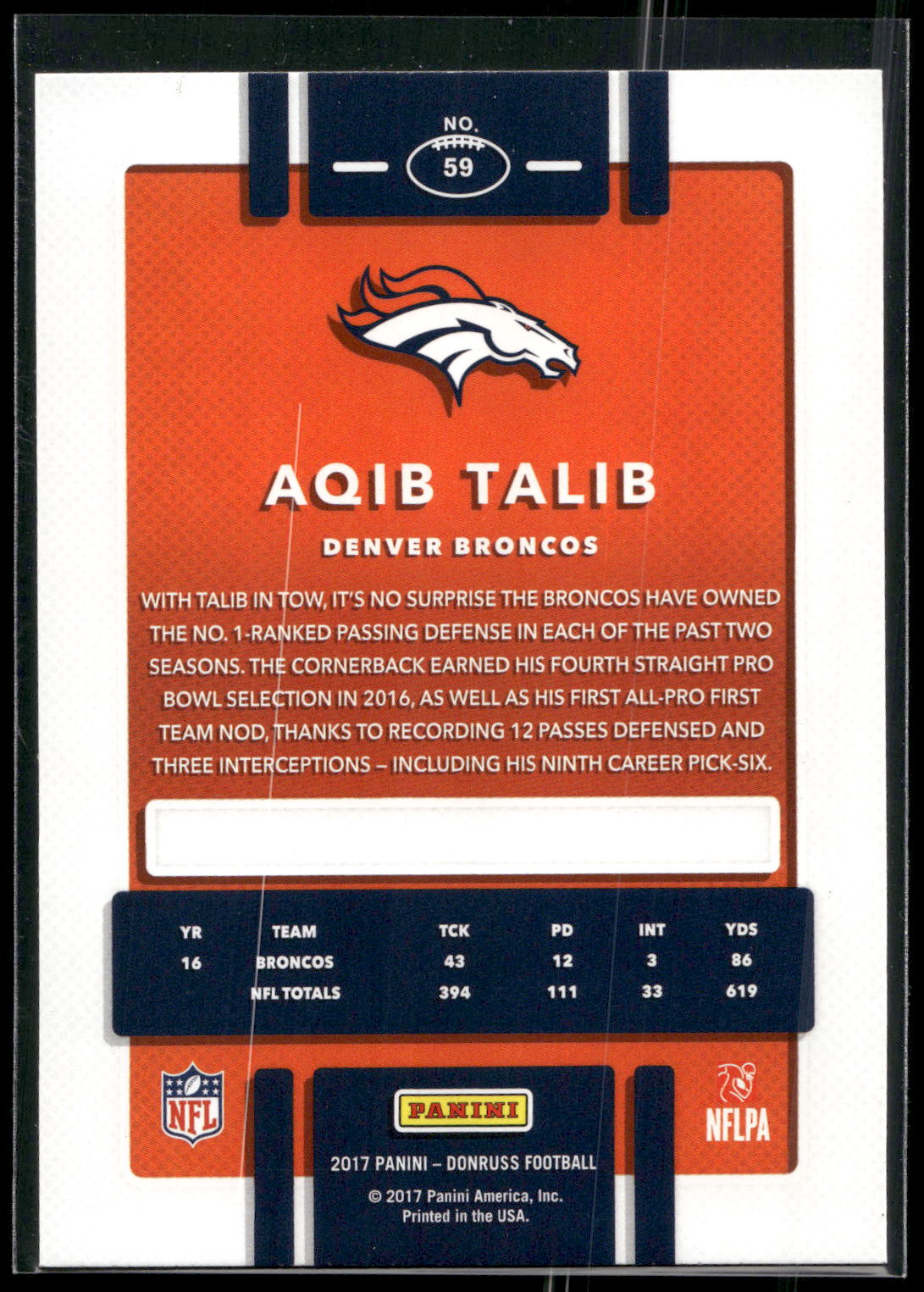 2017 Donruss #59 Aqib Talib