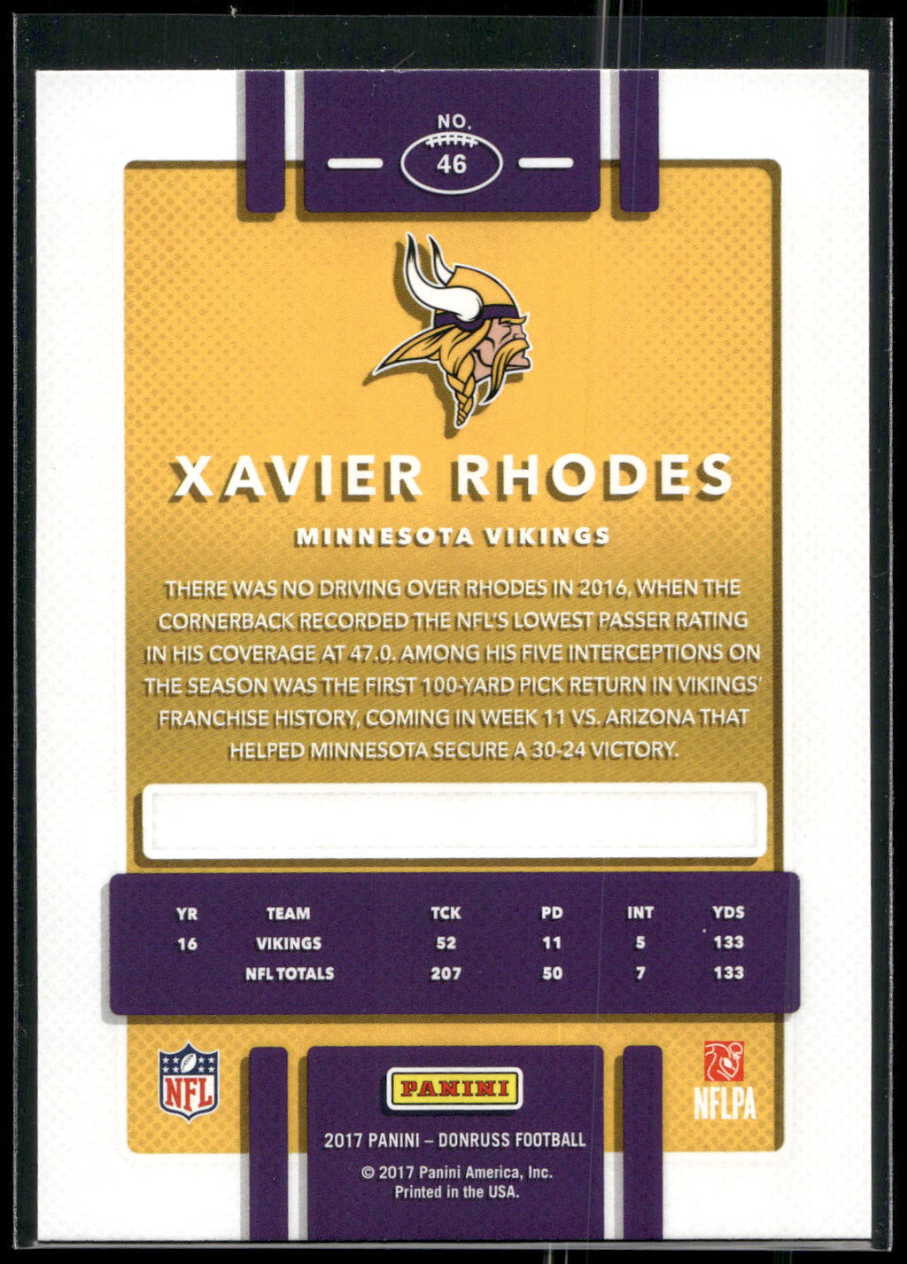 2017 Donruss #46 Xavier Rhodes